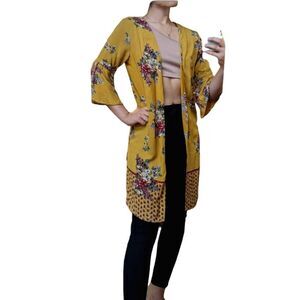 Floral Duster, Mustard, Lightweight, Size S